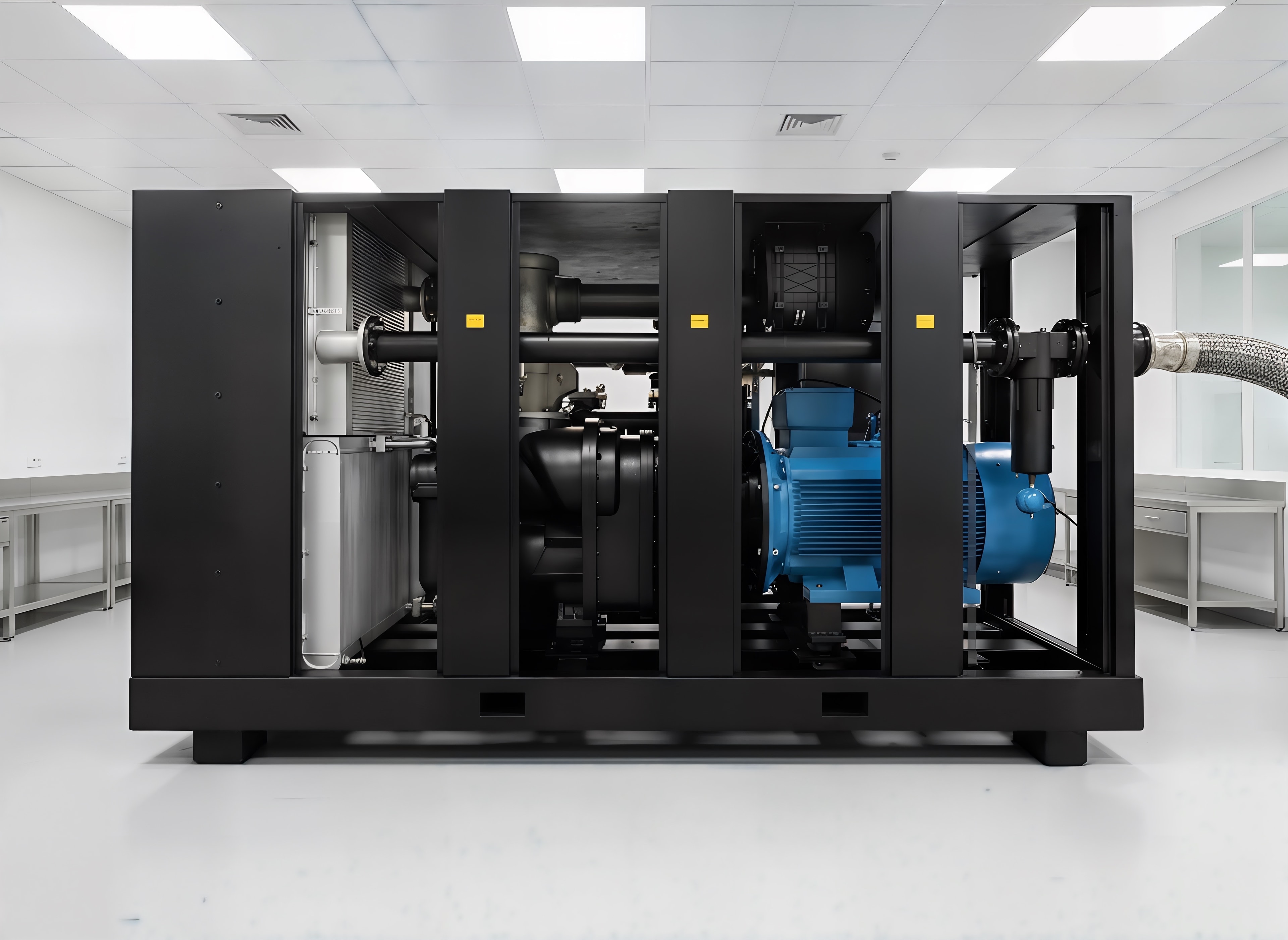 Compressor under test in the BAOFN workshop test bay