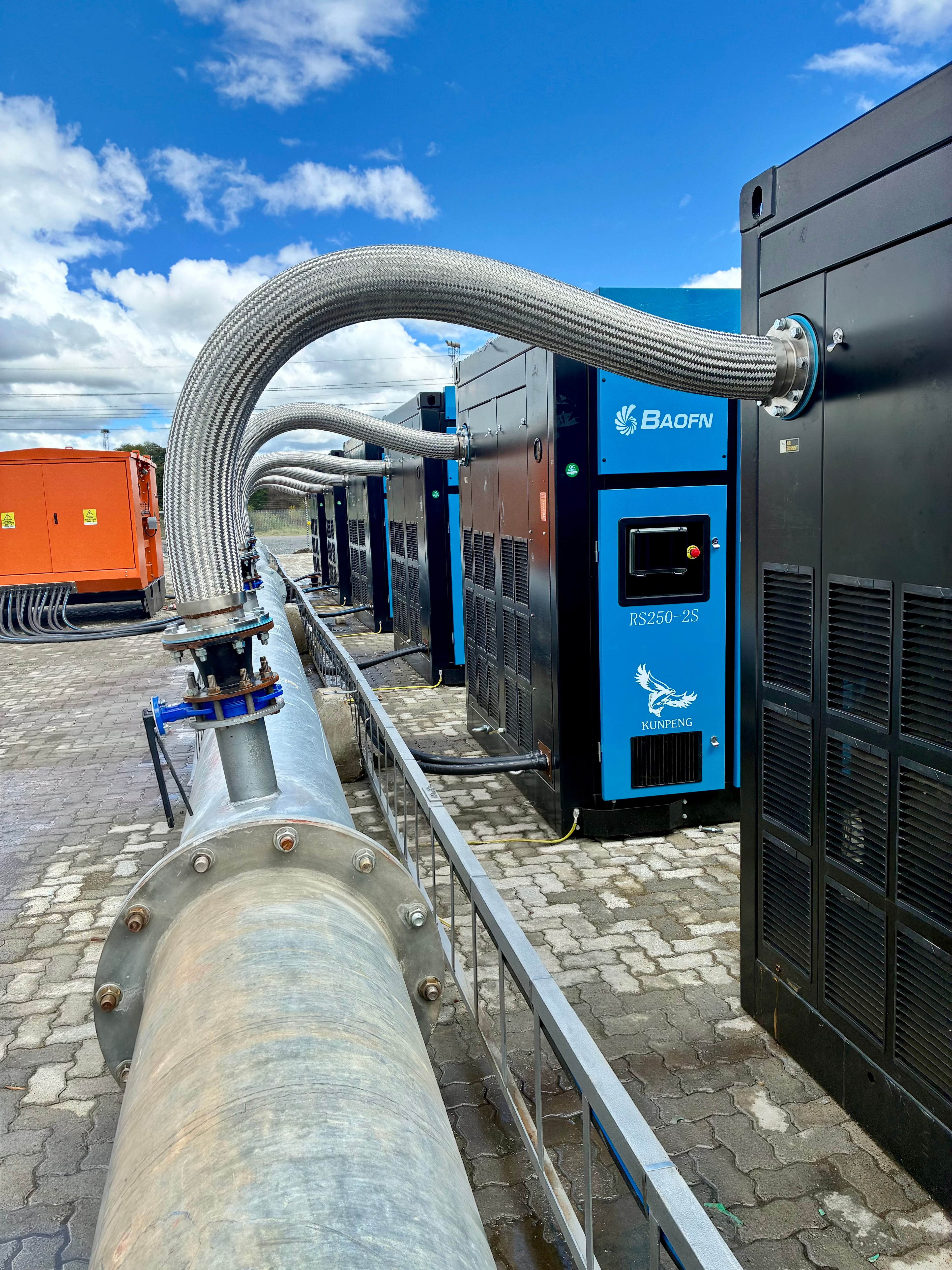BAOFN RS250-2S compressors piped into a common header on a South African site